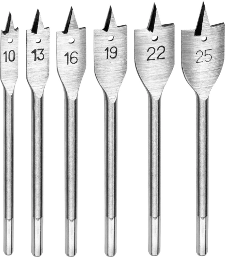 Sada plochých vrtáků do dřeva DREL 10–25 mm, 6 dílů