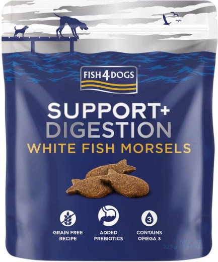 Fish4Dogs pamlsky pro psy Support+ podpora trávení s bílou rybou a prebiotiky 225 g