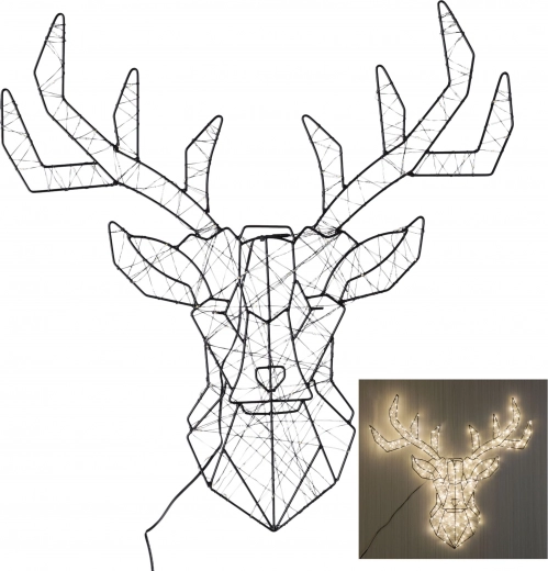 LED nástěnná dekorace jelen – kovová geometrická hlava s osvětlením