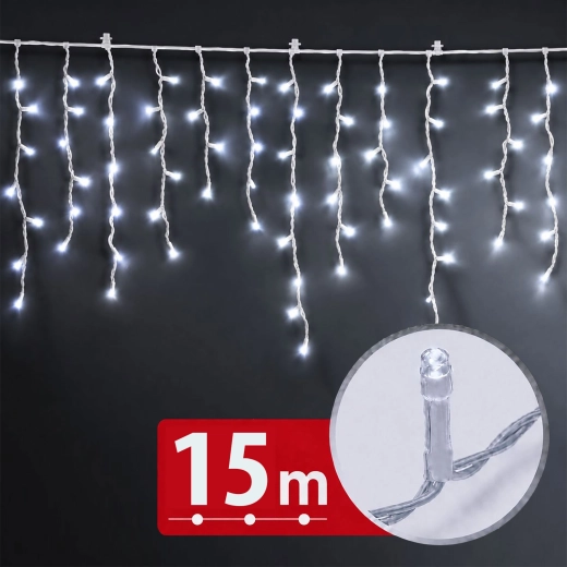 LED světelný závěs 15 m se 600 LED ve studené bílé
