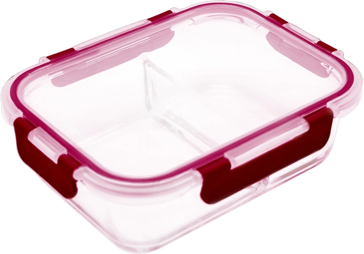 skleněná dóza lora obdélníková dělená 1,3 l s víčkem