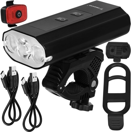 Sada cyklistických světel Trizand LED 1300 lm (přední + zadní) s USB-C a powerbankou