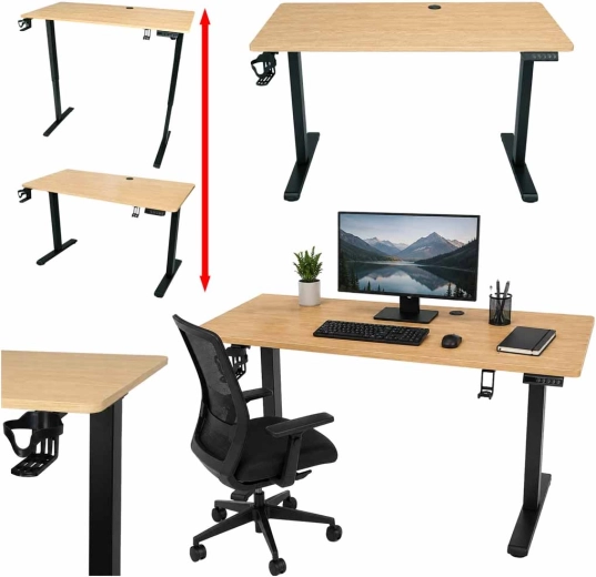 Elektricky výškově nastavitelný stůl 120 × 60 cm v dekoru světlého dřeva