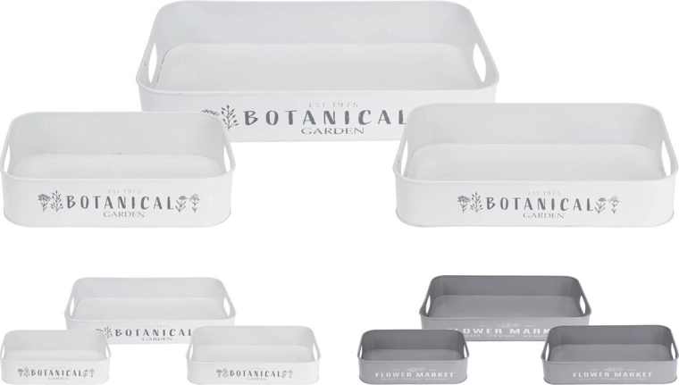 Kovové obdélníkové podnosy se zahradním motivem, sada 3 ks