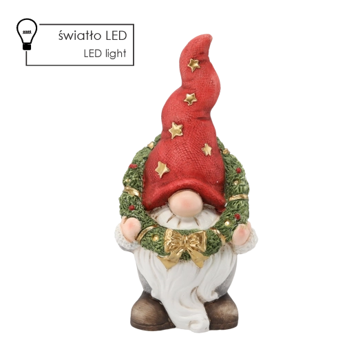 Vánoční figurka skřeta s věncem LED 40 cm