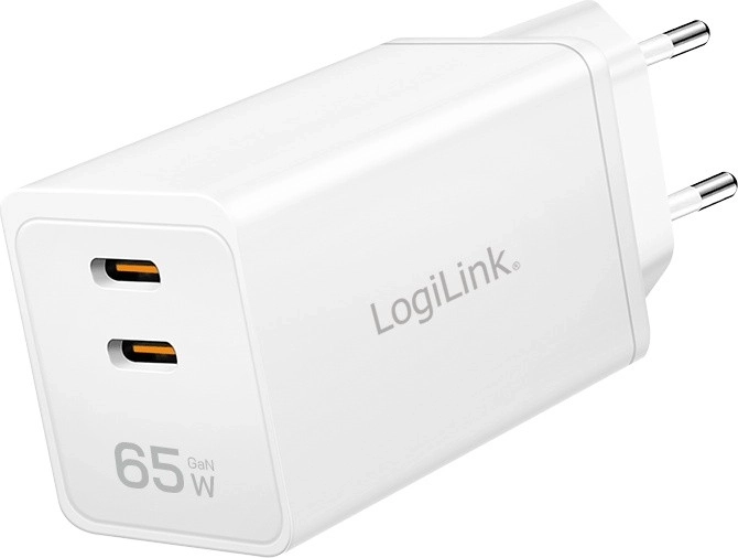 Síťová nabíječka LOGILINK 65W s 2× USB‑C, bílá
