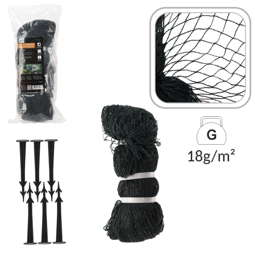 Ochranná síť proti ptákům 2 × 10 m, 18 g/m² + 6 plastových kolíků