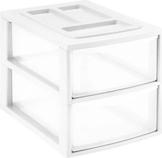 Plastový regál se dvěma šuplíky 38 × 27 × 26 cm