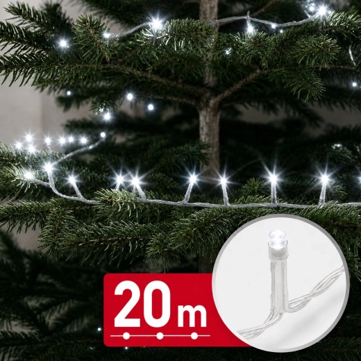 LED světelný řetěz se studeným bílým světlem, 20 m, 400 LED