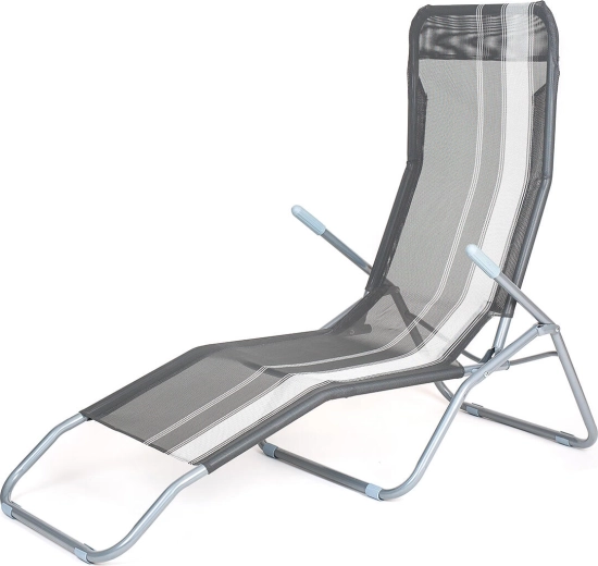 Skládací zahradní lehátko antracitové s pruhy 142 × 60 × 96 cm, nosnost 100 kg