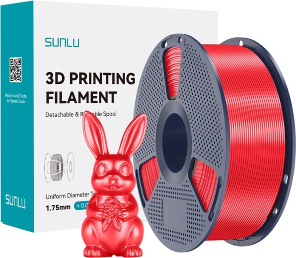 Sunlu PLA+ Silk filament pro 3D tisk, červený