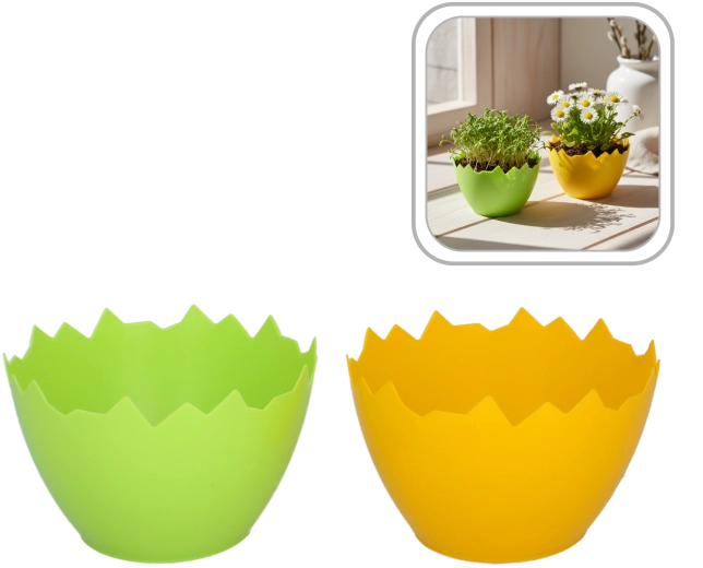 Plastový dekorativní obal na květiny ve tvaru prasklé skořápky 15 cm