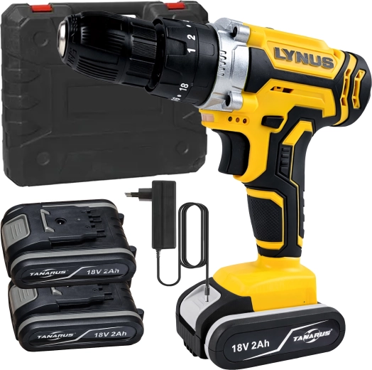Akumulátorová vrtačka a šroubovák 18 V s LED, kufr a 2× baterie 2 Ah