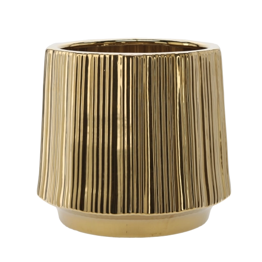 Keramický obal na květináč 44 × 44 × 40 cm zlatý pruhovaný
