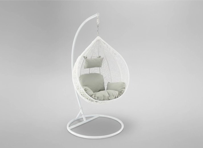 Závěsné křeslo vajíčko bílé se šedým polstrováním