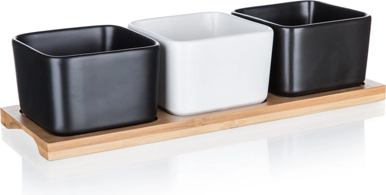 Sada porcelánových misek na bambusovém tácu BRILLANTE