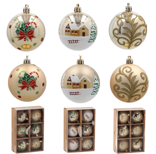 Sada zlatých vánočních koulí 7 cm – nerozbitné ozdoby na stromek (6 ks)