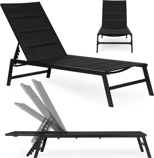 Zahradní lehátko s nastavitelným opěradlem z oceli, černé, MultiGarden
