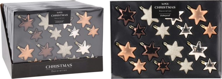 Vánoční ozdoby hvězda – hnědo‑zlatý mix, 16 ks
