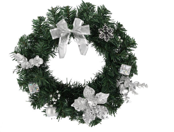 Stříbrný vánoční věnec 30 cm