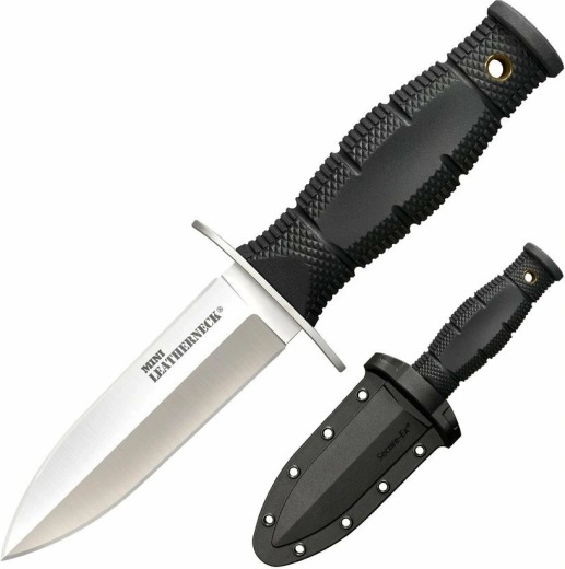 Cold Steel Mini Leatherneck Double Edge – malý nůž na krk 9 cm, černý, Kraton, pouzdro Secure-Ex