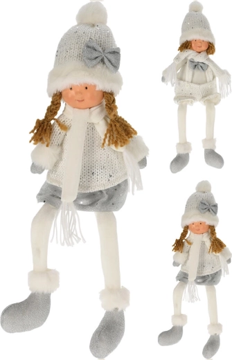 Zimní dekorativní panenka s dlouhými nohami 45 cm – bílá/stříbrná