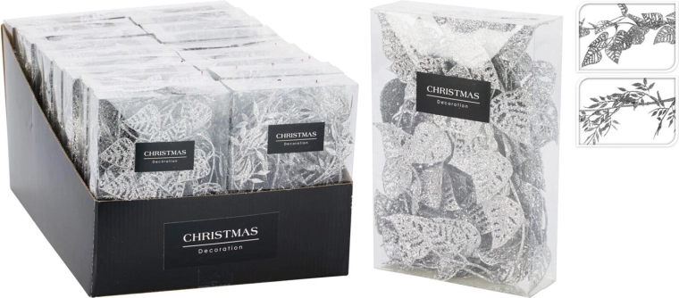 Dekorační girlanda s listy 180 cm stříbrná