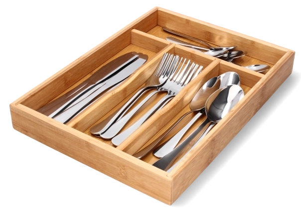 Bambusový organizér do zásuvky na příbory, 4 přihrádky 34 × 25 × 4,5 cm