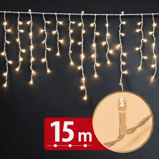 LED světelný závěs 15 m s 600 LED, teplá bílá