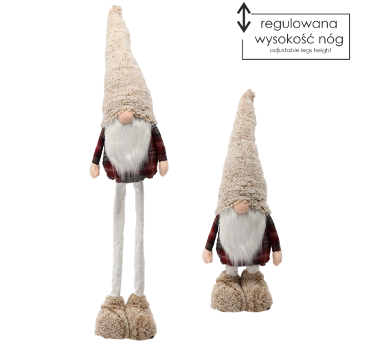 Vánoční skřítek gnome s nastavitelnými nohami béžovo-červený - 1 kus