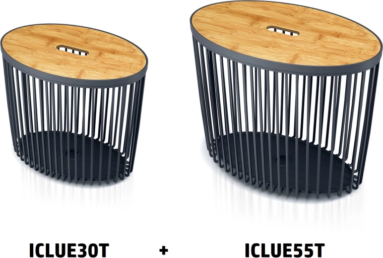 Sada 2 oválných univerzálních košů s bambusovými víky CLUBO 30 a 55 l – antracit