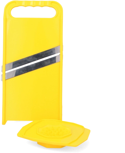 Plastová škrabka na zeleninu s přítlakem a nerezovým nožem