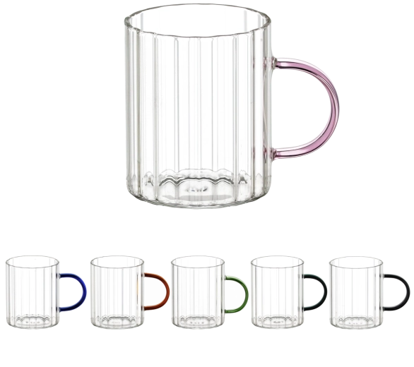 Sada 6 skleněných hrnků Stripped s uchem 400 ml