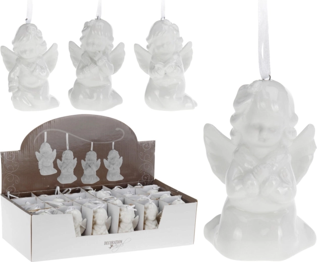Závěsná porcelánová dekorace anděl 9 cm, bílá