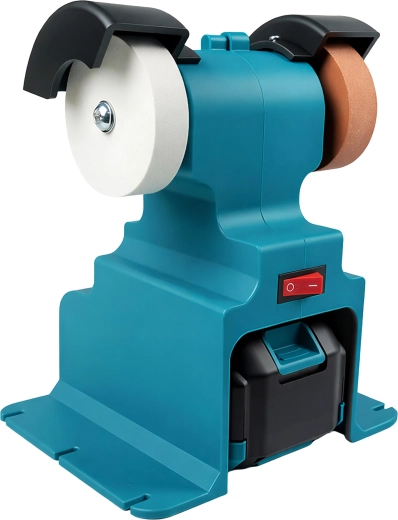 Akumulátorová stolní bruska s dvojitým kotoučem, 2× baterie