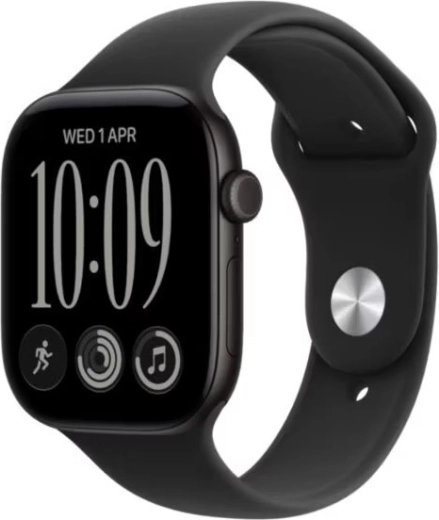 Apple Watch Series 12 GPS 46 mm s černým hliníkovým pouzdrem a černým sportovním řemínkem S/M