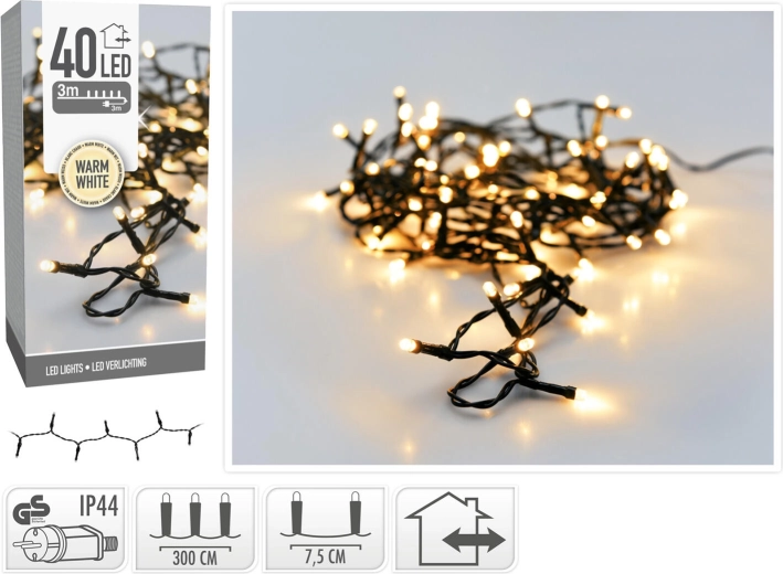 Vánoční LED osvětlení 3 m, 40 LED, teplá bílá, IP44