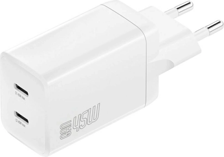 Síťová nabíječka 4smarts PDPlug Dual 45W GaN, 2× USB‑C, bílá