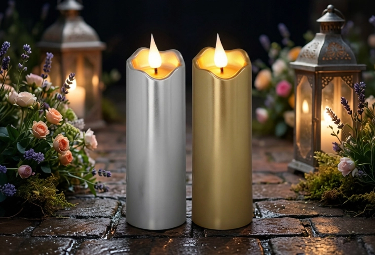 LED svíčka 5 × 15,5 cm zlatá/stříbrná