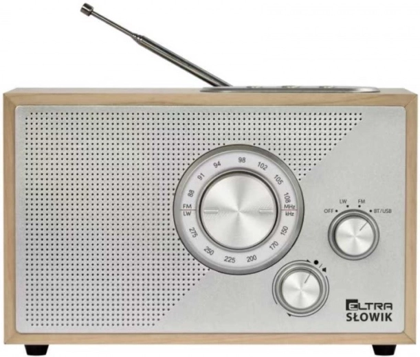 Stolní rádio Słowik s USB a Bluetooth, světlé hnědé dřevo