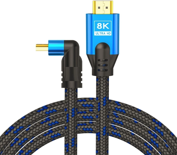 HDMI kabel v2.1 úhlový 1,8 m 8K Ethernet 24k pozlacené konektory modro-černý