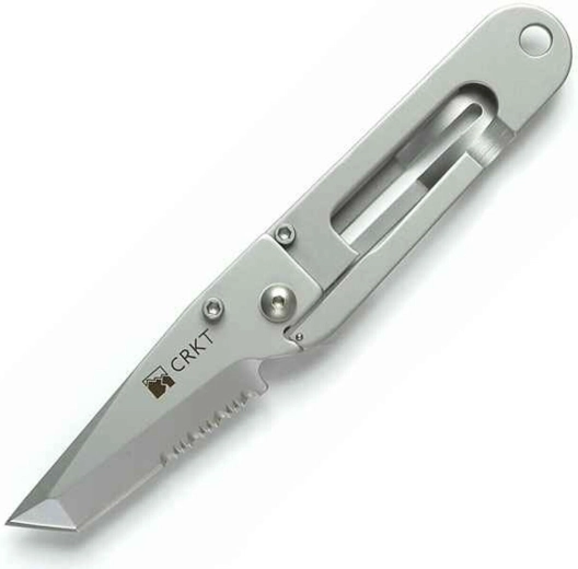 CRKT K.I.S.S. kapesní nůž 5,7 cm, částečně zubaté ostří, bead blasted, celokovový