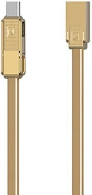 Zlatý 3v1 nabíjecí a datový kabel REMAX (USB‑C, Micro‑USB, Lightning) 1 m