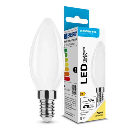 LED žárovka Modee Filament Milky Candle C35 4 W E14, 430 lm, teplá bílá