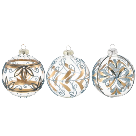 Skleněná vánoční koule modro‑zlatá 8 cm, sada 12 ks