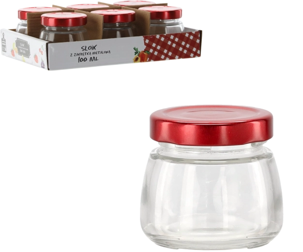 Skleněná dóza 100 ml s červeným kovovým víčkem