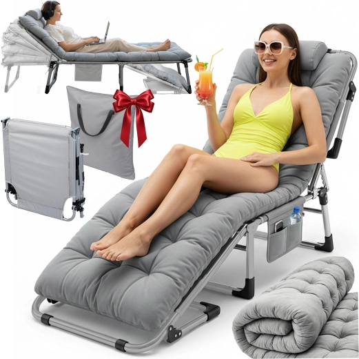 Skládací turistické lůžko a zahradní lehátko ChillWell Dream – šedé