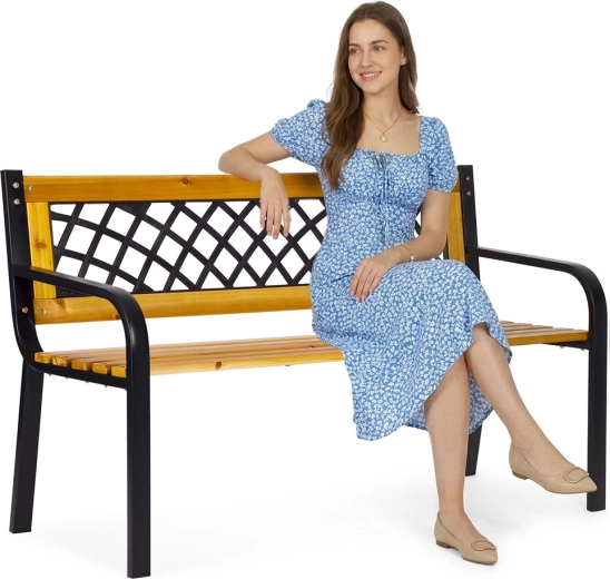 Dřevěná zahradní lavice s mřížkovým opěradlem 118 × 52 cm, parkový styl, Multigarden