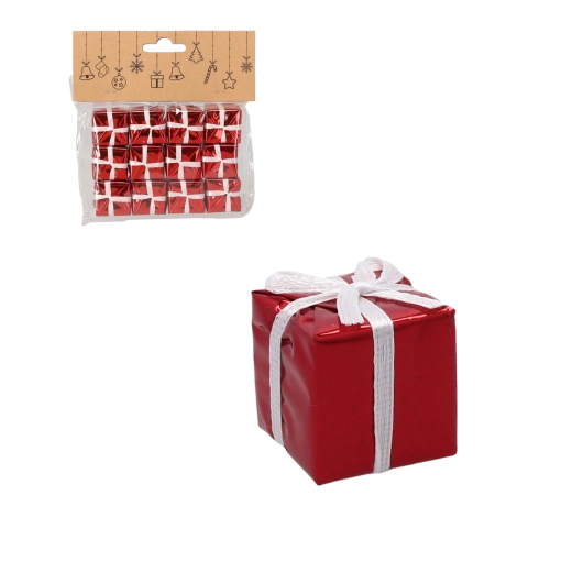 Sada 12 vánočních ozdob ve tvaru dárků 2,5 cm