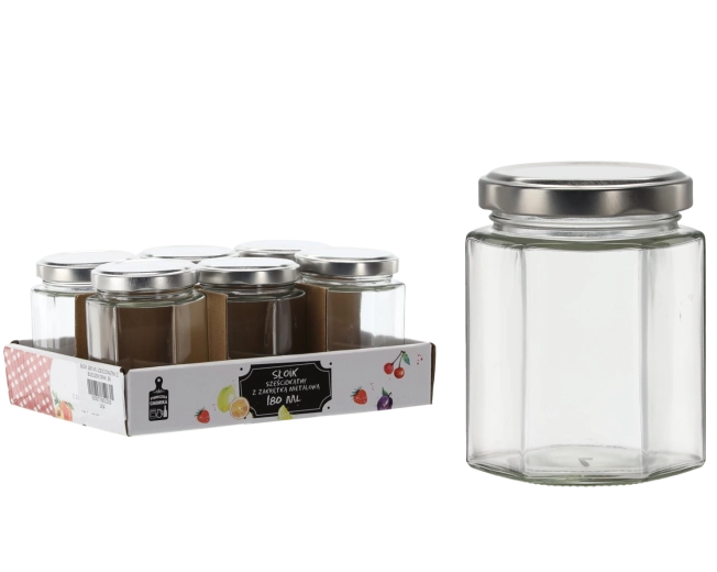 Šestihranná sklenice 180 ml s kovovým víčkem